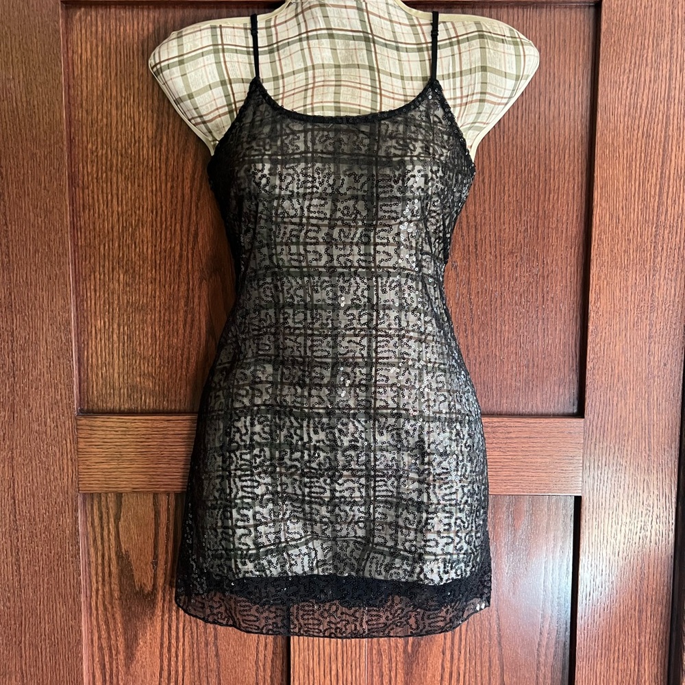 Belle Du Jour Black Chemise with Intricate Mesh Design